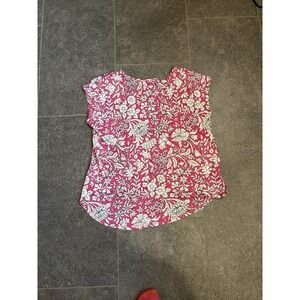 Rachel Ashwell Top Womens Medium Pink Floral Linen Pullover Cottagecore Boho